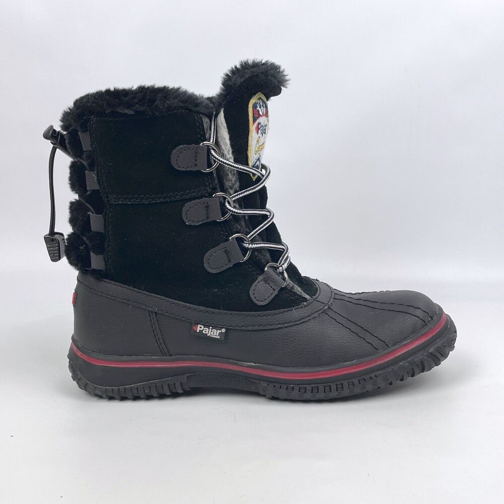 Pajar Canada Women's Black Grip Low Snow Boots Faux Fur Lined Waterproof 6-6.5